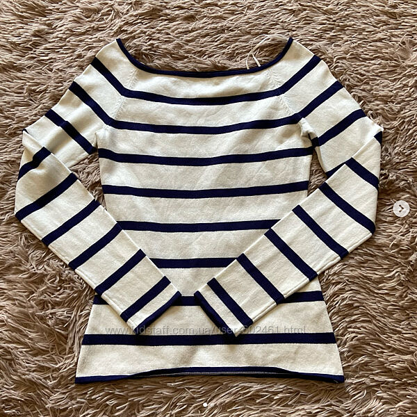 Трикотажный джемпер h&m со спущенными плечами m белый в полоску
