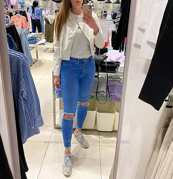 Стильные голубые/синие джинсы с разрезами new look 38