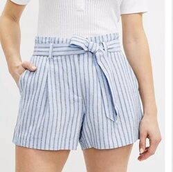 Шорты тканевые высокая посадка летние в полоску zara голубые белые xs-s