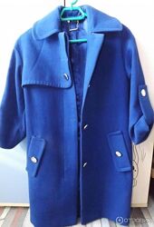 Пальто осіннє кашемірове синє електрик з розрізом