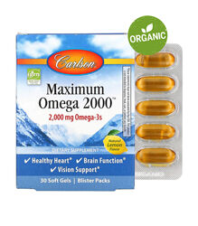 Carlson, Омега-3, Maximum Omega 2000, 1000 мг, лимон, 30 капсул