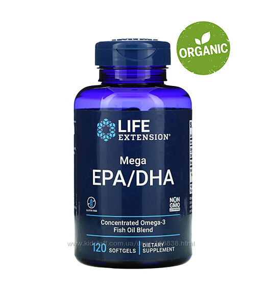 Life Extension, Mega EPA/DHA, Омега-3, рыбий жир, 120 капсул 