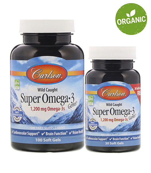 Carlson, Super Omega-3, Супер Омега-3, 1200 мг, 100 и 30 мягких таблеток