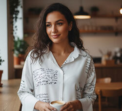 Белая рубашка с принтом.