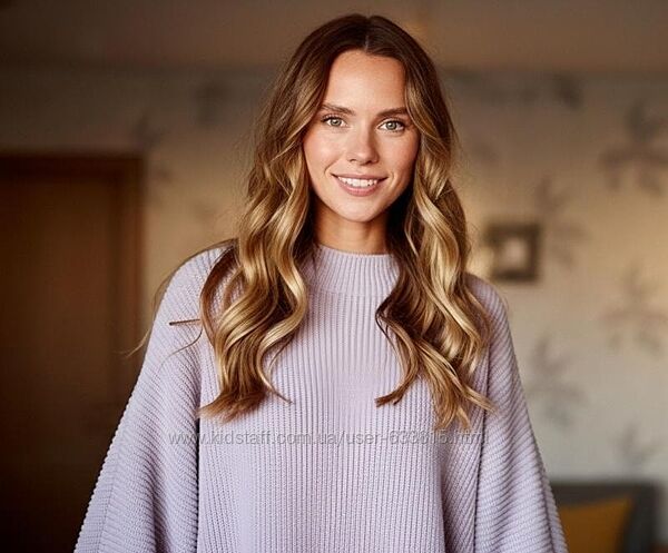 Свитер крупной вязки, с запахом, цвета пудры, оверсайз.