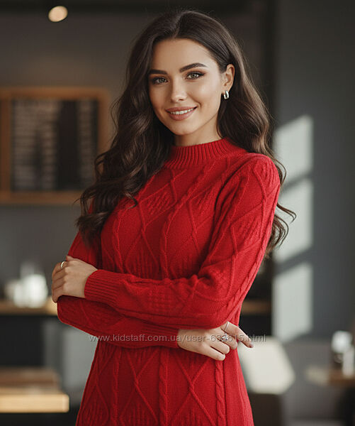 Удлиненный свитер фактурной вязки.