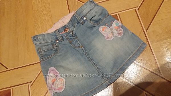  юбка джинсовая для девочки Next, бабочка, 1, 5 - 2 года, 92 см, юбочка