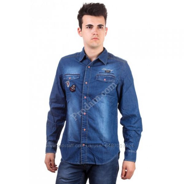 М46 рубашка сорочка мужская джинс темно-синяя длинный рукав  коттон
