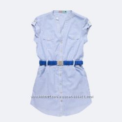 Удлиненная блуза  в мелкую синюю полоску лето