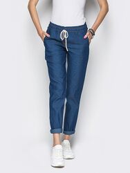  Джинсовые синие брюки со шнурком  ЛЕТО