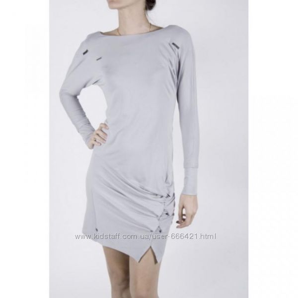 Cветло-серое трикотажное платье Soul с длинным рукавом