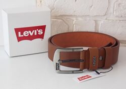 Кожаный мужской коричневый ремень широкий Levis / чоловічий ремінь рудий 