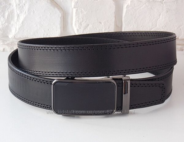 Мужской кожаный прошитый ремень с пряжкой автомат / ремінь чоловічий