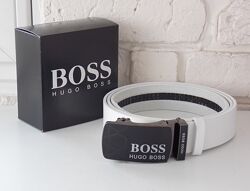 Белый мужской кожаный ремень Boss / білий ремінь чоловічий пояс