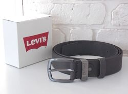 Кожаный мужской серый ремень Levis / пояс сірий чоловічий шкіряний