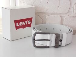 Мужской кожаный белый ремень Levis джинсовый
