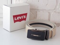Кожаный мужской бежевый автомат Levis / пасок чоловічий шкіряний