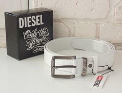 Мужской кожаный белый ремень Diesel в подарочной упаковке