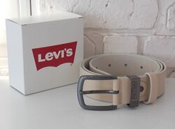 Мужской кожаный бежевый ремень Levis / ремінь бежевий чоловічий 