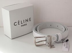 Кожаный женский тонкий ремень Celine / білий пояс вузький жіночий 
