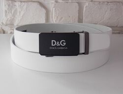 Мужской кожаный белый ремень D&G / ремінь білий автомат шкіряний чоловічий