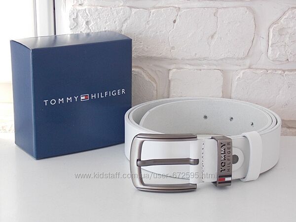 Кожаный мужской белый ремень Tommy Hilfiger / чоловічий ремінь білий