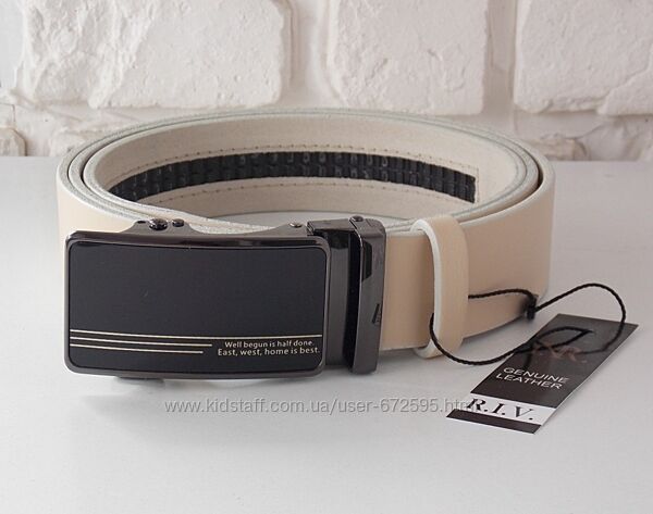 Мужской кожаный ремень автомат бежевый / ремінь бежевий чоловічий