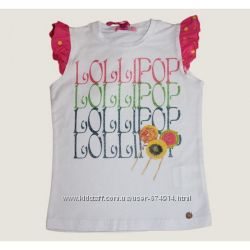 Lollipop нарядная футболка с надписями для девочки белая