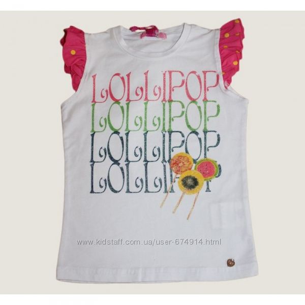 Lollipop нарядная футболка с надписями для девочки белая