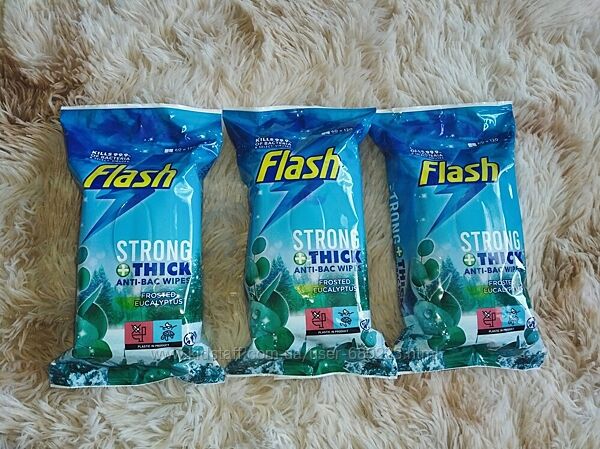3 пачки Влажные антибактериальные сафетки для уборки flash 60х2шт