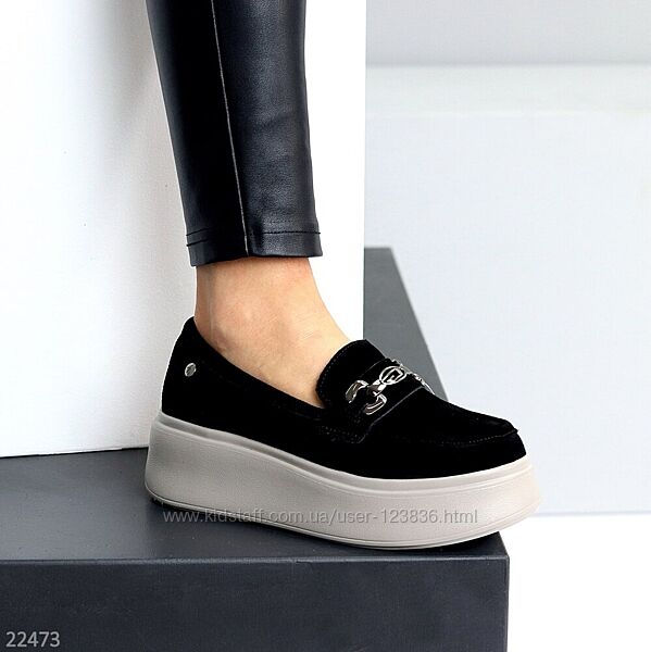 Женские замшевые туфли лоферы автоледи на платформе, внутри иск. мех 