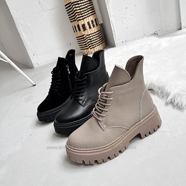 Женские зимние ботинки на тракторной подошве, натуральная кожа флотар