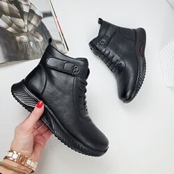 Женские зимние ботинки на платформе, прессованная кожа