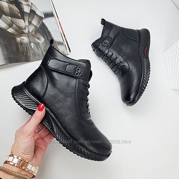 Женские зимние ботинки на платформе, прессованная кожа