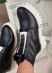 Женские ботинки натуральная кожа черного цвета на тракторной подошве