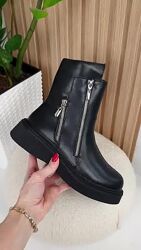 Женские зимние черные ботинки на платформе, натуральная кожа