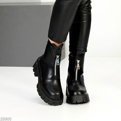 Женские высокие ботинки на утолщенной тракторной подошве, натуральная кожа