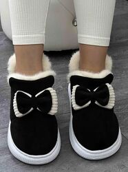 Женские тапки угги автоледи на меху черного цвета