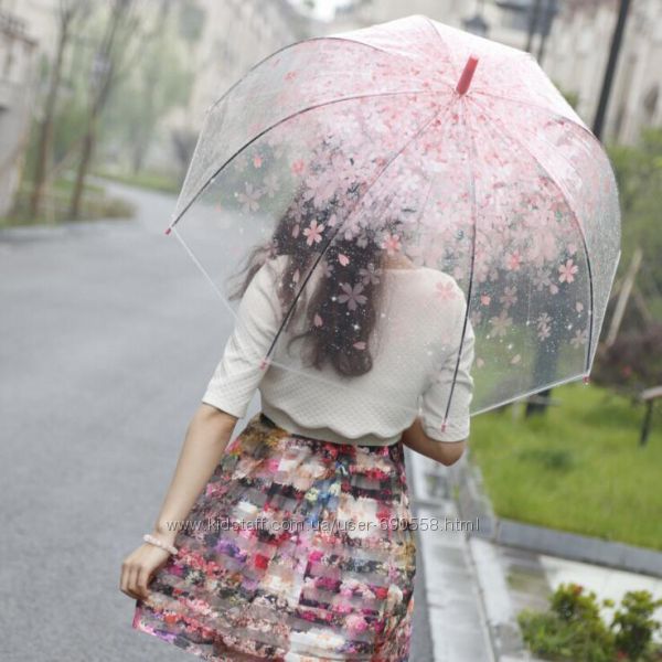 Прозрачный зонт трость Нежность Сакуры