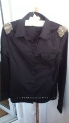 Черная рубашка Motivi с погончиками вышитими бисером, 44-48