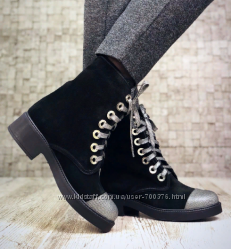 Ботинки, натуральная замша, деми, с серебряным носком, черные
