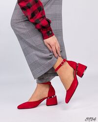 Туфли с ремешком, натуральная замша, красные