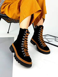 Ботинки Fashion, натуральная замша, черные, деми/зима