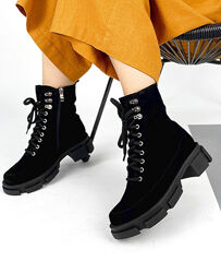 Ботинки N - Style, натуральная замша, черные, деми/зима