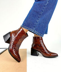 Ботинки N - Style, натуральная лак кожа под питон, коричневые, деми/зима