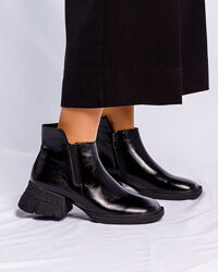 Ботинки на комфортном каблуке, натуральная кожа/лак, черные