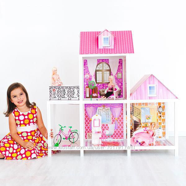 Двухэтажный кукольный домик с мебелью 66883. В комплекте с куколами