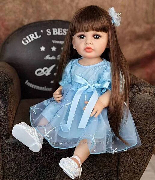 Велика вінілова лялька ручної роботи з бантом у сукні Reborn Baby Doll зі с