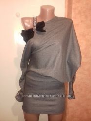 Нарядная серая туника с бантиком 42-44 S