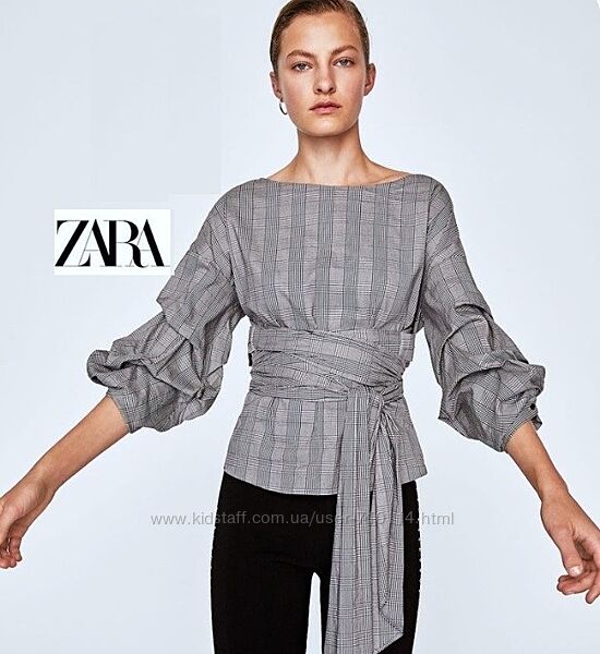 Блузка Zara оригінальна блуза з рукавом ліхтариком білий/чорний